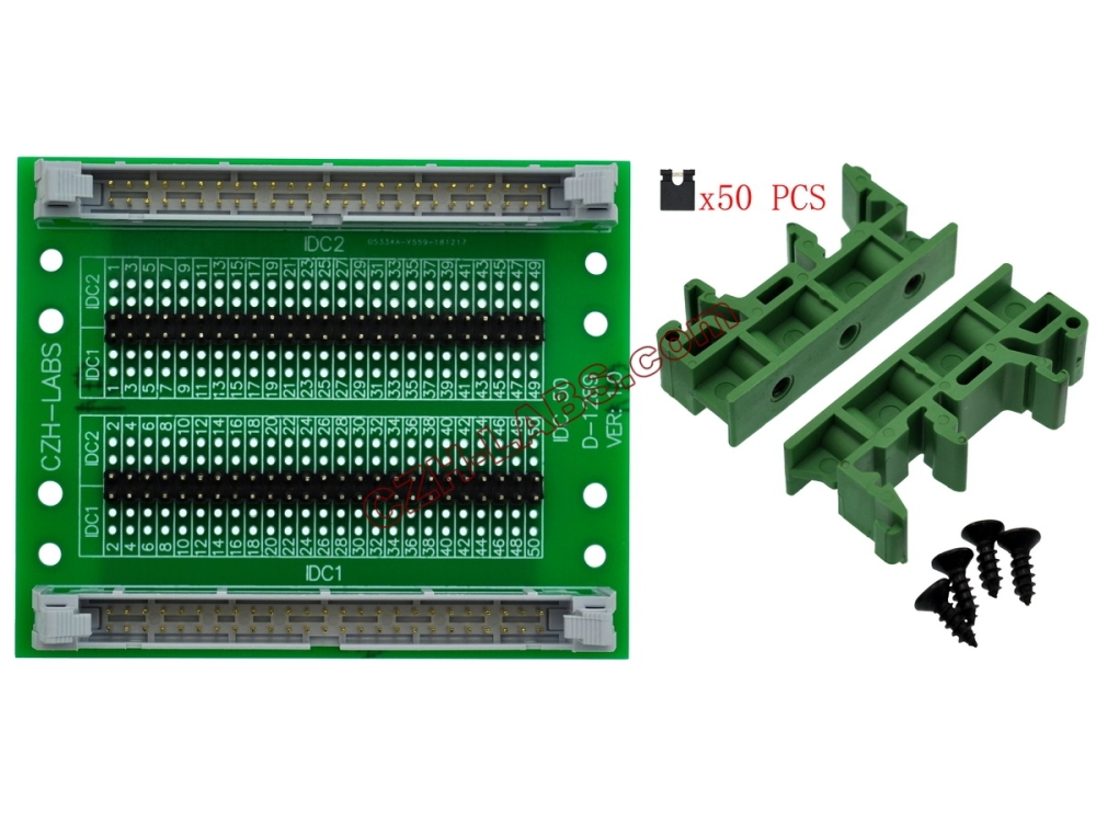 CZH-LABS DIN Rail Mount IDC50 2x25Pin 0.1" Pitch(2.54mm) Header Diagnostic Test Breakout Board.