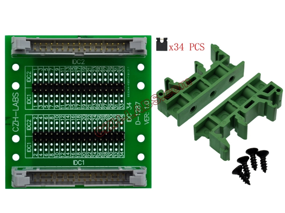 CZH-LABS DIN Rail Mount IDC34 2x17Pin 0.1" Pitch(2.54mm) Header Diagnostic Test Breakout Board.