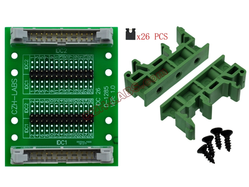 CZH-LABS DIN Rail Mount IDC26 2x13Pin 0.1" Pitch(2.54mm) Header Diagnostic Test Breakout Board.