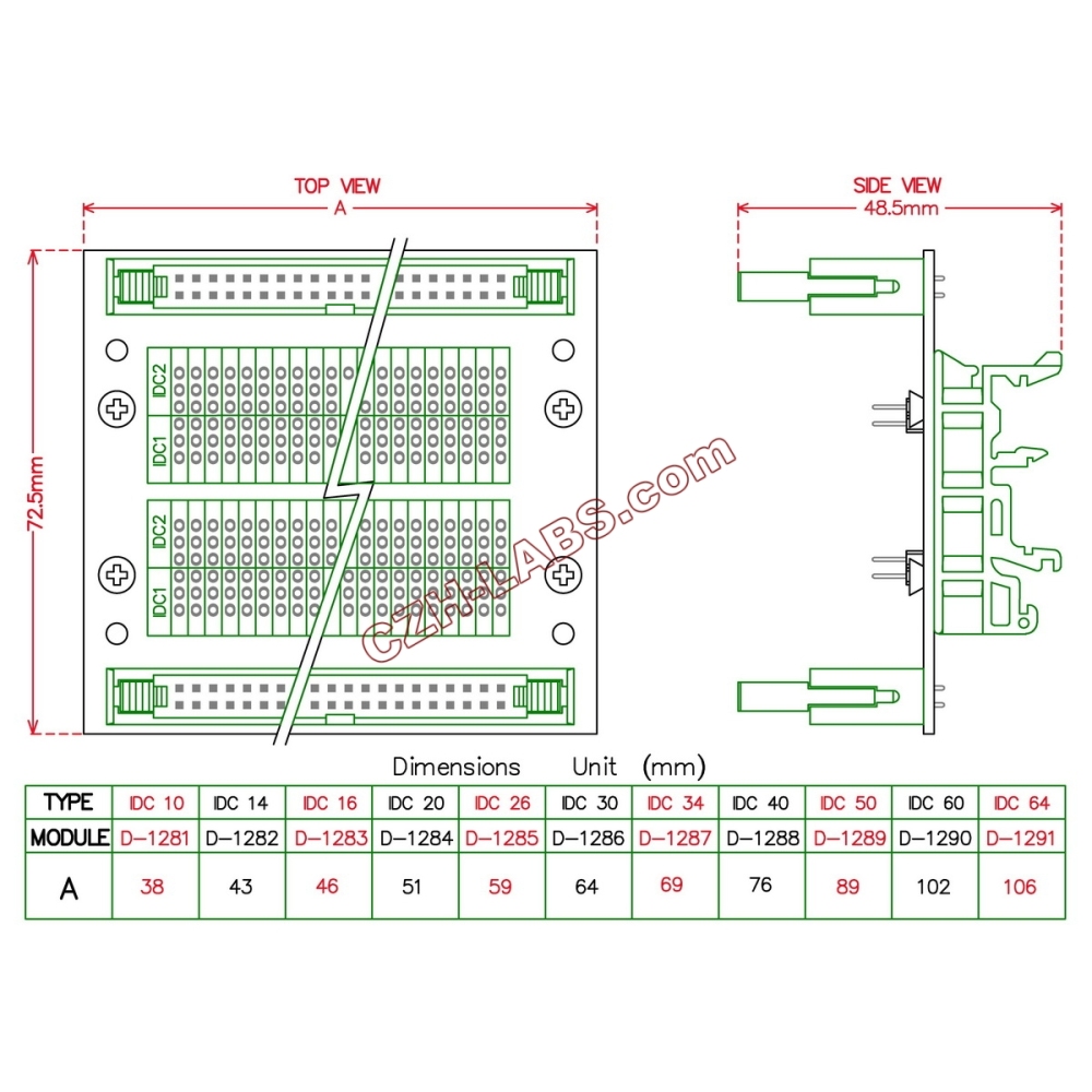 CZH-LABS DIN Rail Mount IDC16 2x8Pin 0.1" Pitch(2.54mm) Header Diagnostic Test Breakout Board.
