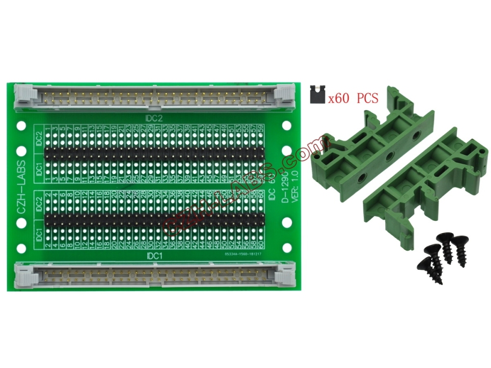 CZH-LABS DIN Rail Mount IDC60 2x30Pin 0.1" Pitch(2.54mm) Header Diagnostic Test Breakout Board.