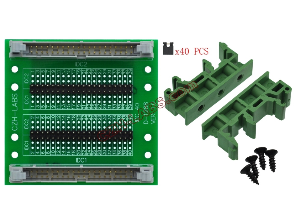 CZH-LABS DIN Rail Mount IDC40 2x20Pin 0.1" Pitch(2.54mm) Header Diagnostic Test Breakout Board.