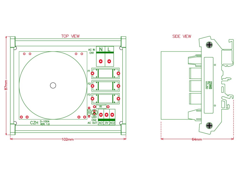 CZH P 230VAC, S 30VAC, 25VA DIN Rail Mount Toroidal Power Transformer Module.