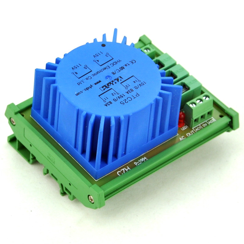 CZH P 230VAC, S 2x 15VAC, 25VA DIN Rail Mount Toroidal Power ...