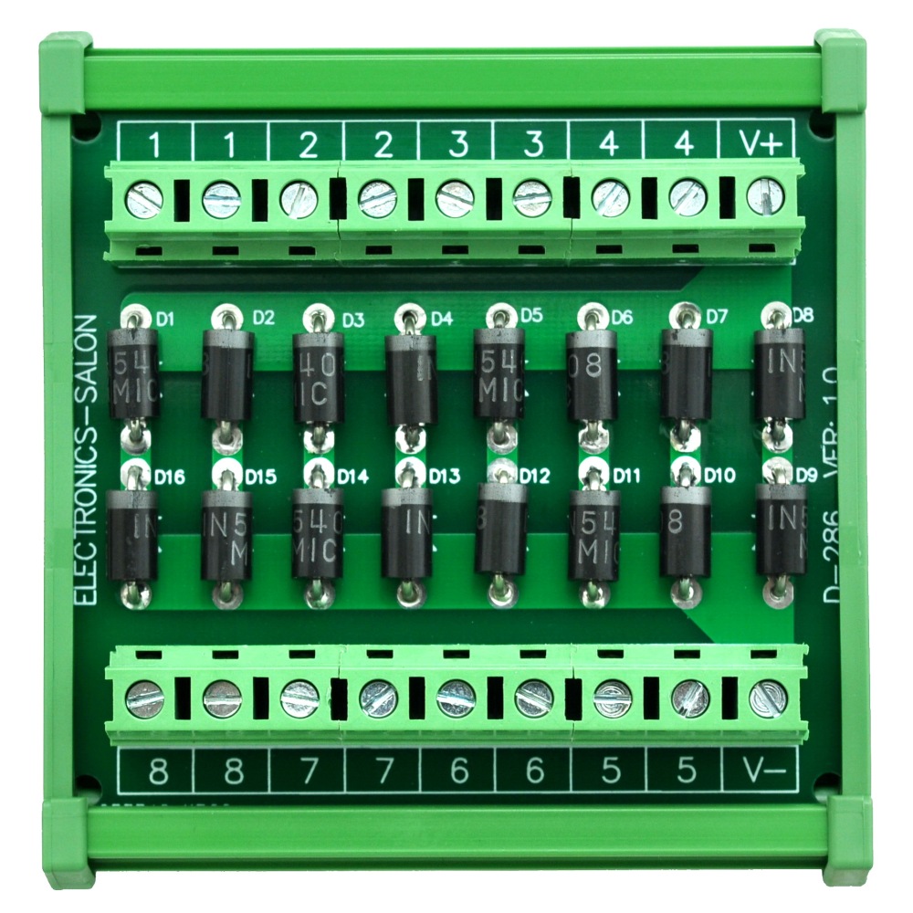 Electronics-Salon DIN Rail Mount Clamp Diode Array Module Board, 16 1N5408 3A 1000V.