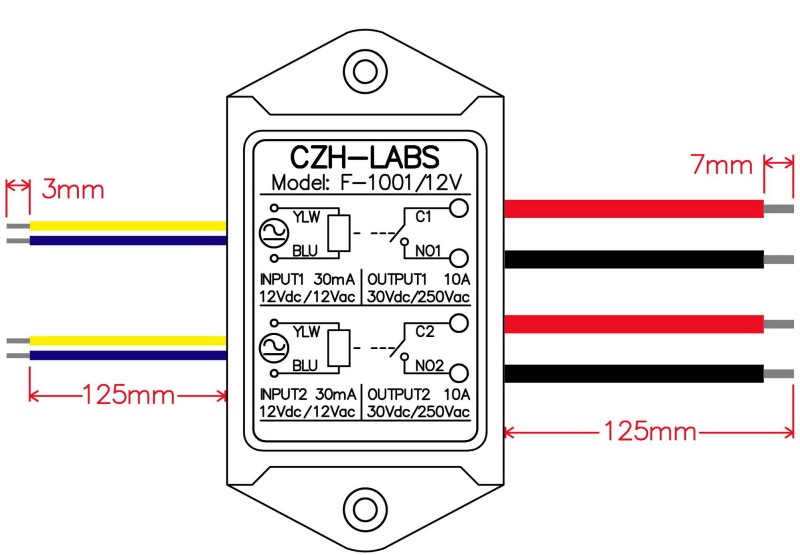 CZH-LABS Dual SPST-NO 10Amp Power Relay Module, AC/DC 12V Control Voltage.