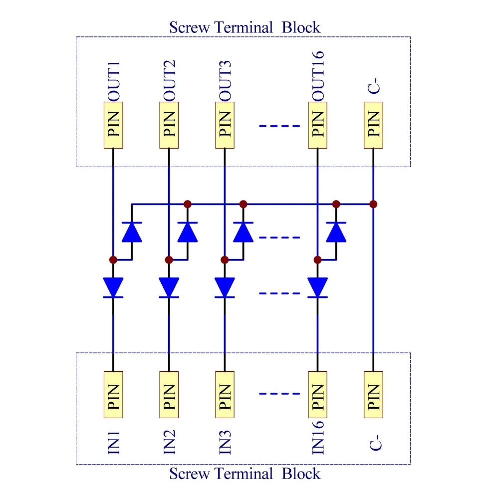 CZH-LABS DIN Rail Mount Common Cathode DC Lamp Test Module, 16 Channels.