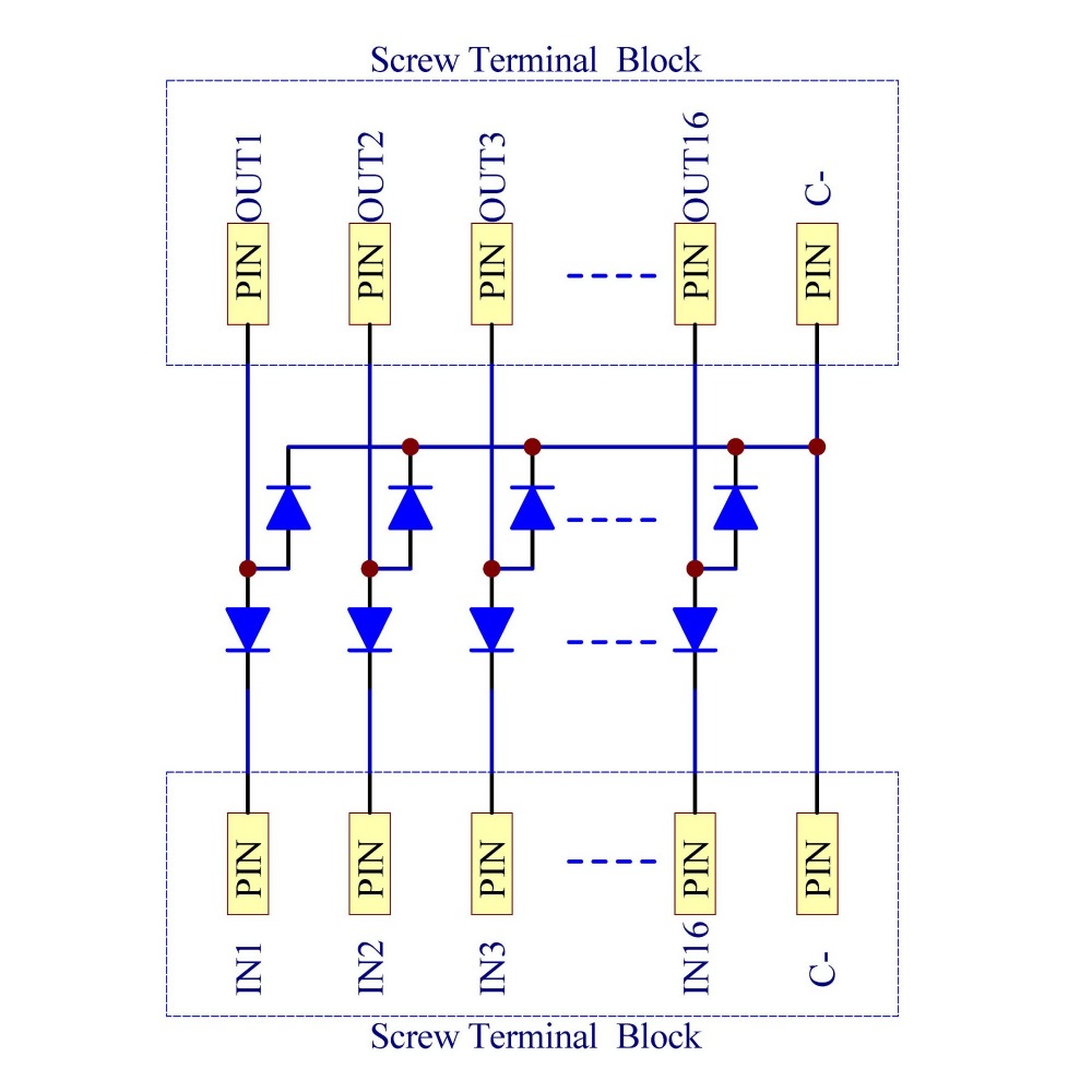 CZH-LABS DIN Rail Mount Common Cathode DC Lamp Test Module, 16 Channels.
