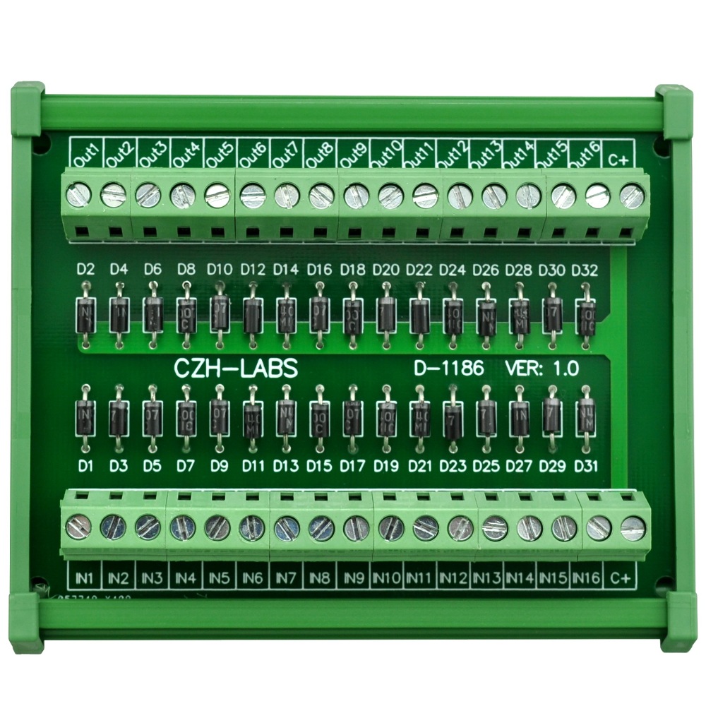 CZH-LABS DIN Rail Mount Common Anode DC Lamp Test Module, 16 Channels.