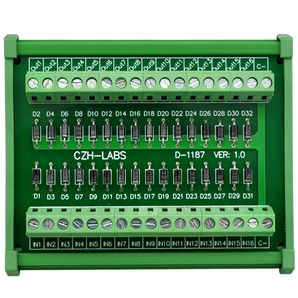 CZH-LABS DIN Rail Mount Common Cathode DC Lamp Test Module, 16 Channels.