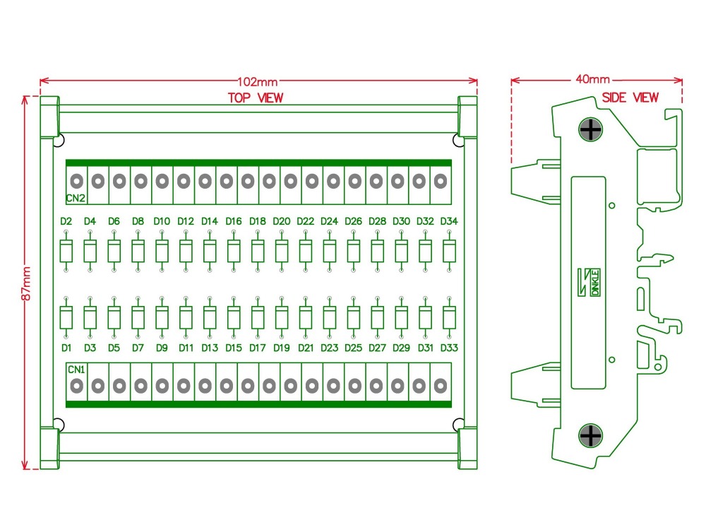 CZH-LABS DIN Rail Mount Common Cathode DC Lamp Test Module, 16 Channels.