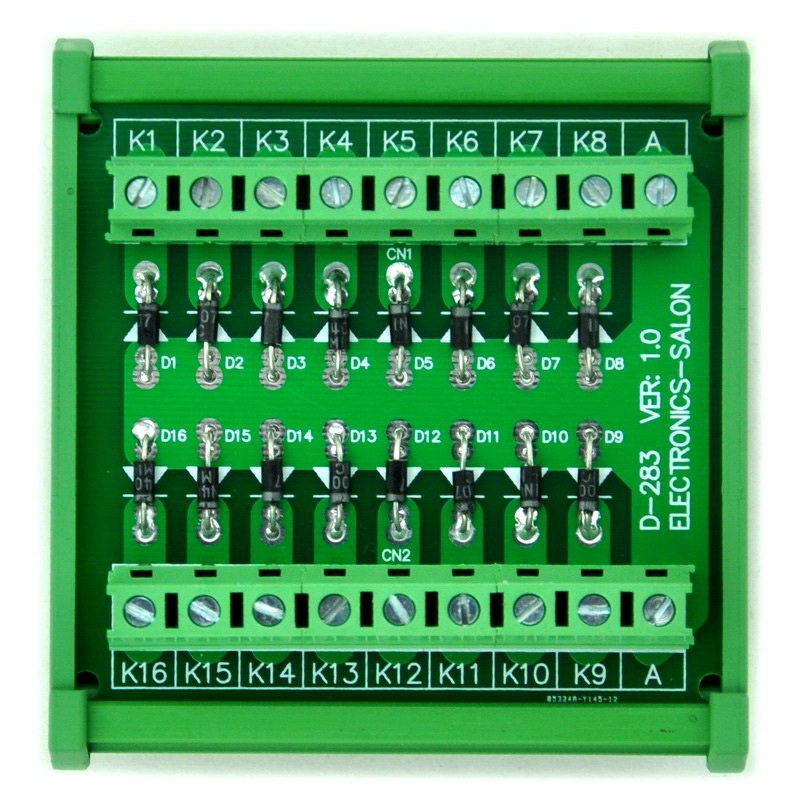 ELECTRONICS-SALON DIN Rail Mount Common Anode 16 Diode Network Module, 1N4007 1A 1000V.