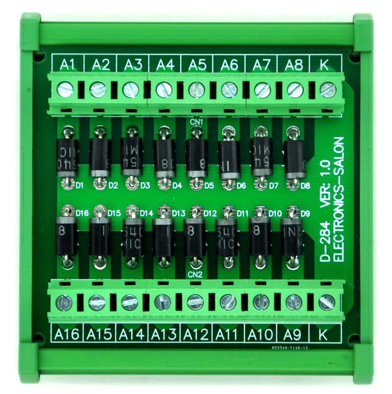 ELECTRONICS-SALON DIN Rail Mount Common Cathode 16 Diode Network Module, 1N5408 3A 1000V.