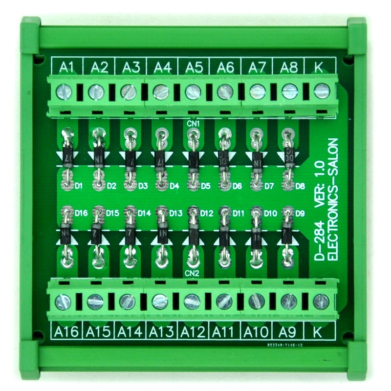 ELECTRONICS-SALON DIN Rail Mount Common Cathode 16 Diode Network Module, 1N4007 1A 1000V.