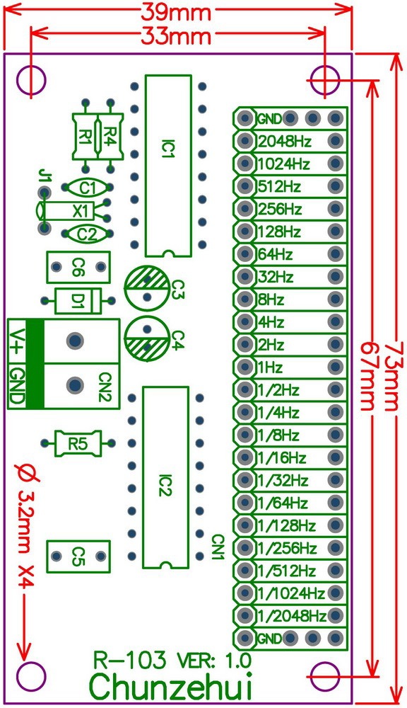 ELECTRONICS-SALON 2048Hz ~ 0.00049Hz(1/2048Hz) Extremely / Super Low Frequency Square Wave Oscillator Module, Square Wave Signal Generator. Total 22 o