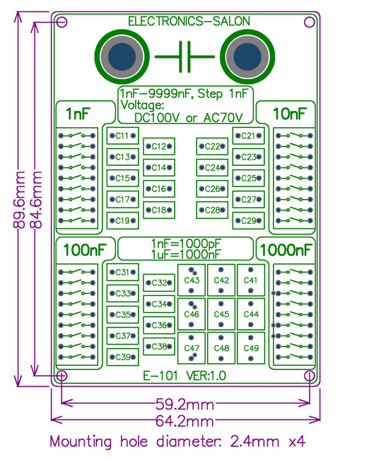 ELECTRONICS-SALON 1nF to 9999nF Step-1nF Four Decade Programmable Capacitor Board.