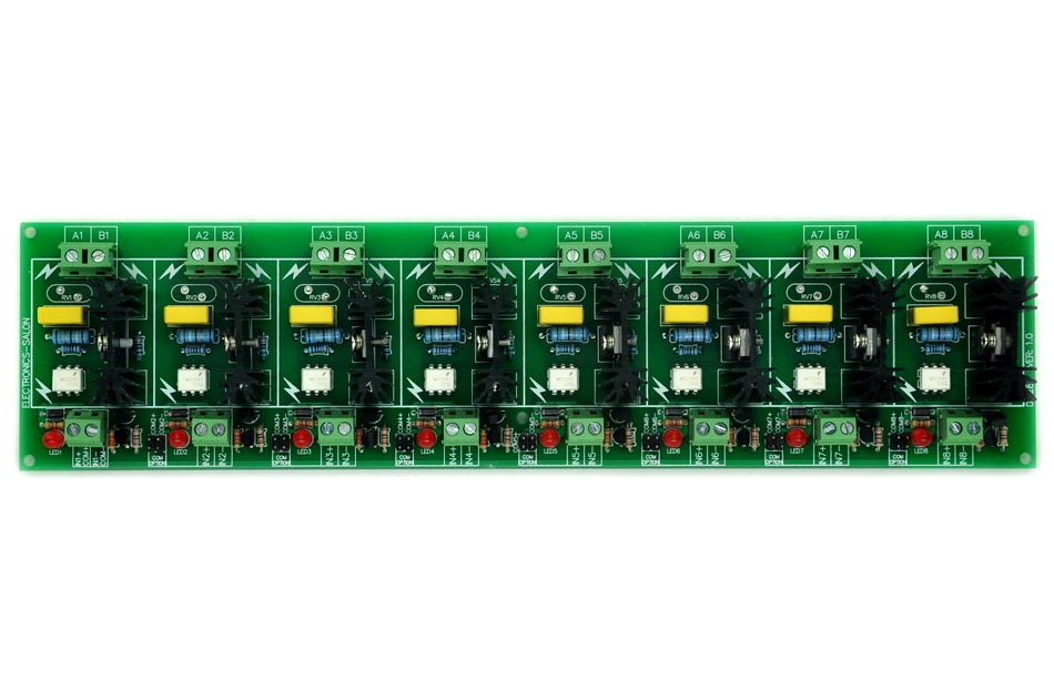 ELECTRONICS-SALON Eight Channel 6A SSR Module Board, in 4~32VDC, out 100~240VAC, Solid State Relay.
