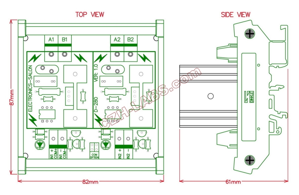 ELECTRONICS-SALON DIN Rail Mount 2 Channel 6 Amp SSR Module Board, in 4~32VDC, out 100~240VAC.