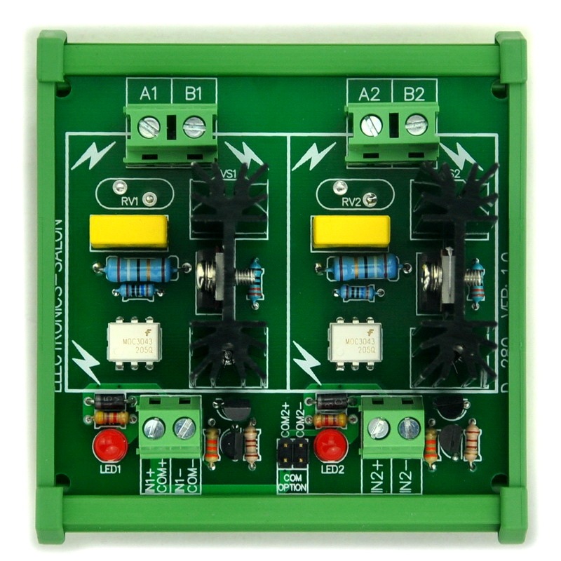 ELECTRONICS-SALON DIN Rail Mount 2 Channel 6 Amp SSR Module Board, in 4~32VDC, out 100~240VAC.