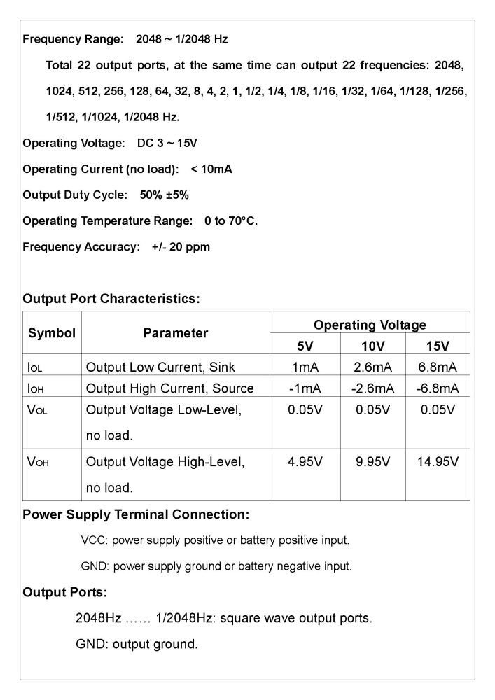 ELECTRONICS-SALON 2048Hz ~ 0.00049Hz(1/2048Hz) Extremely / Super Low Frequency Square Wave Oscillator Module, Square Wave Signal Generator. Total 22 o