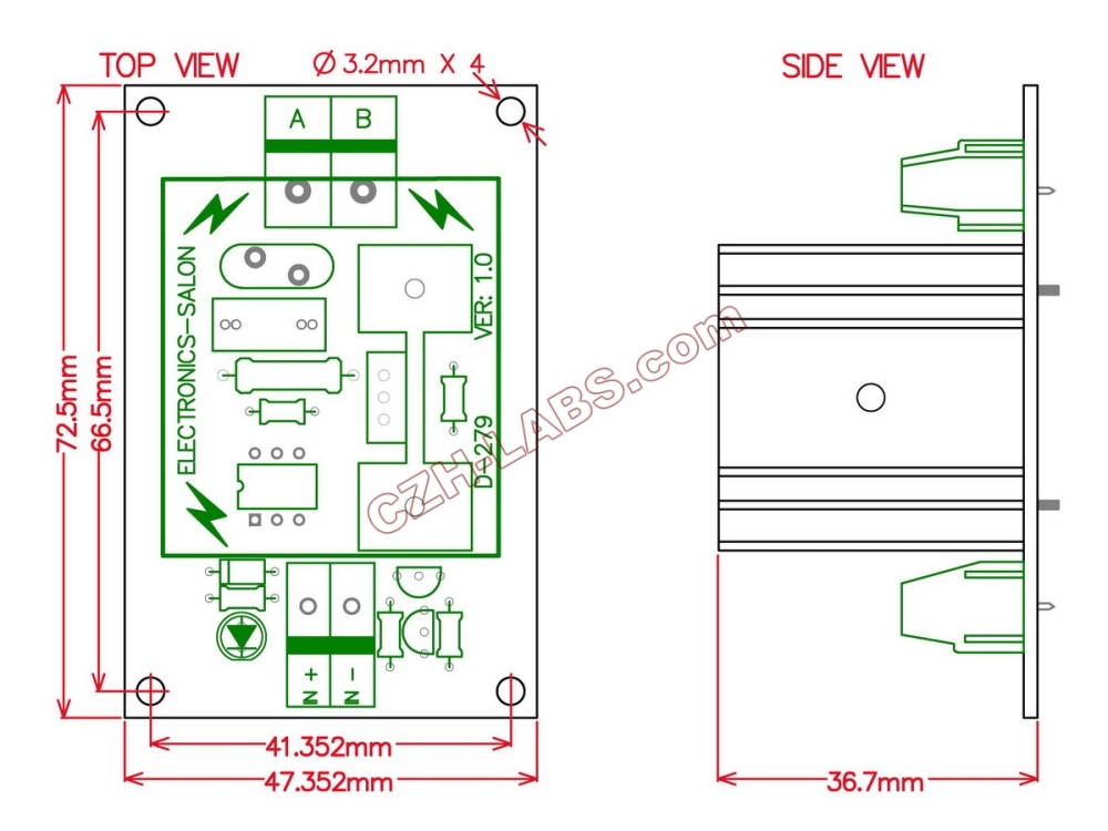 ELECTRONICS-SALON One Channel 6A SSR Module Board, in 4~32VDC, out 100~240VAC, Solid State Relay.