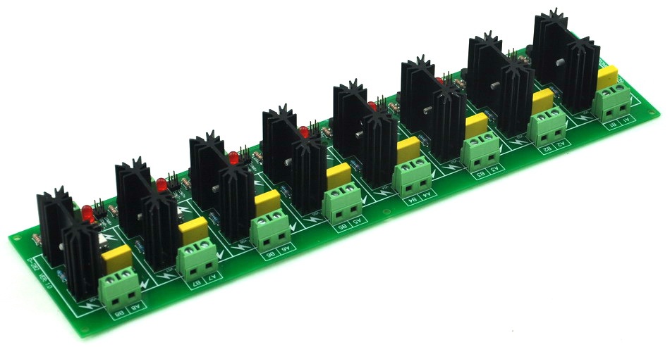 ELECTRONICS-SALON Eight Channel 6A SSR Module Board, in 4~32VDC, out 100~240VAC, Solid State Relay.