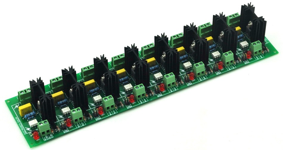 ELECTRONICS-SALON Eight Channel 6A SSR Module Board, in 4~32VDC, out 100~240VAC, Solid State Relay.