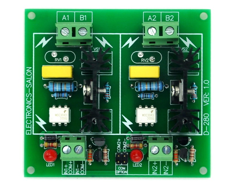 ELECTRONICS-SALON Two Channel 6A SSR Module Board, in 4~32VDC, out 100~240VAC, Solid State Relay.