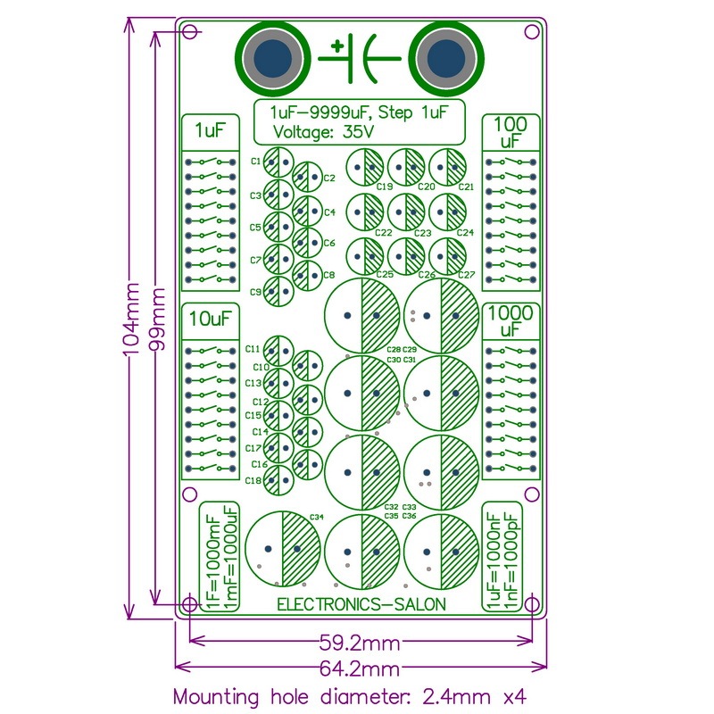 ELECTRONICS-SALON 1uF to 9999uF Step-1uF Four Decade Programmable Capacitor Board.