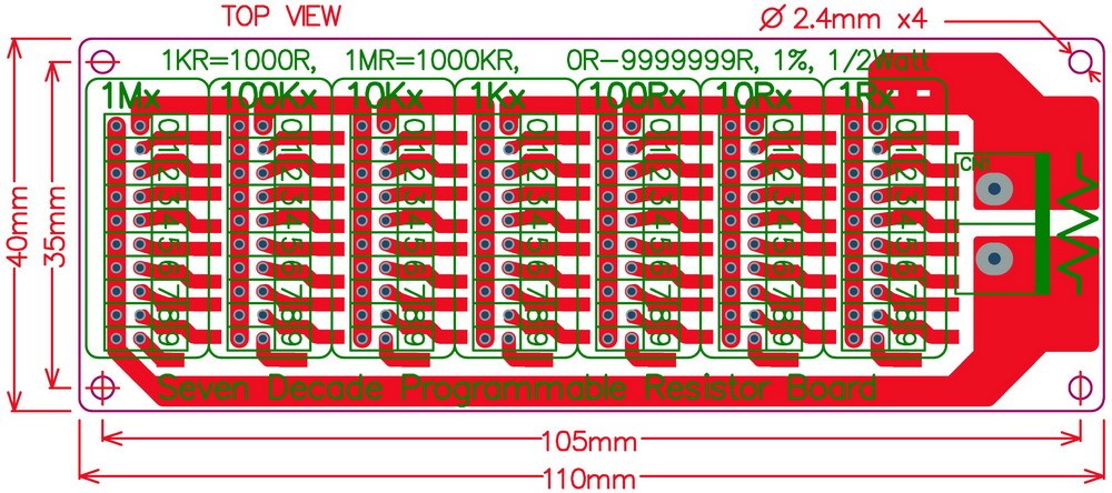 ELECTRONICS-SALON 1R - 9999999R Seven Decade Programmable Resistor Board, Step 1R, 1%, 1/2 Watt.