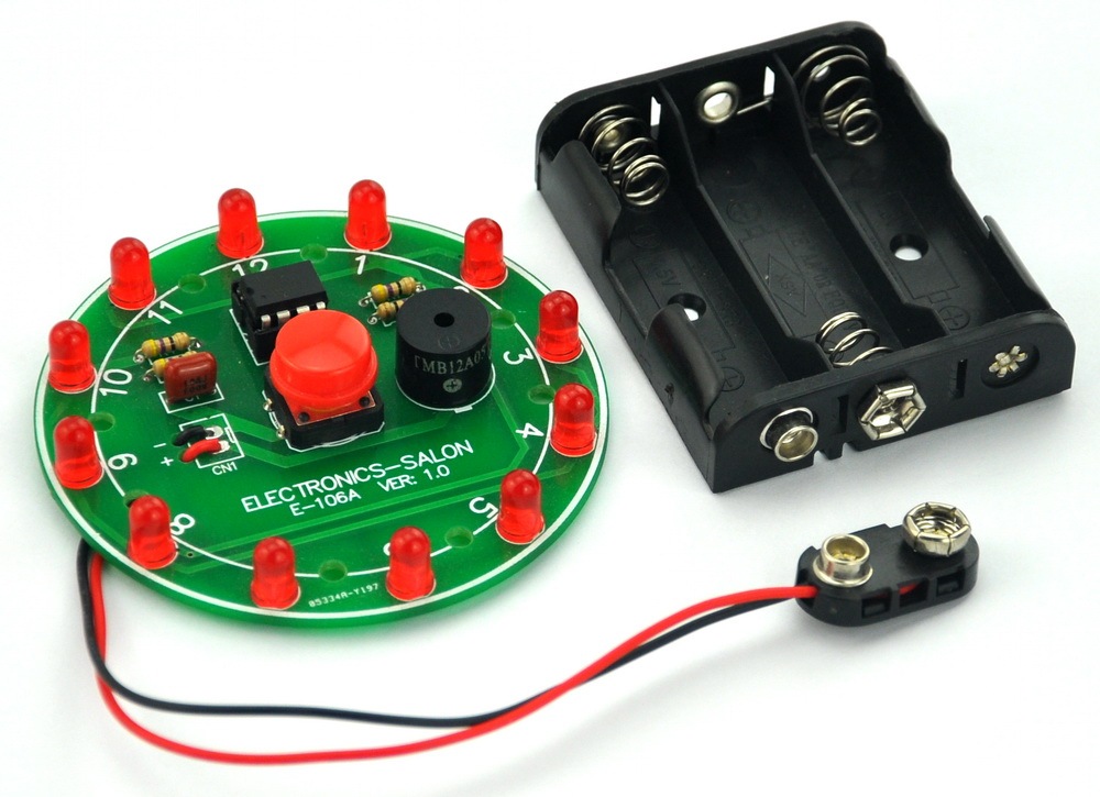 ELECTRONICS-SALON 12 Position LED Electronic Lucky Rotary Board Kit, Based on PIC12F508 MCU.