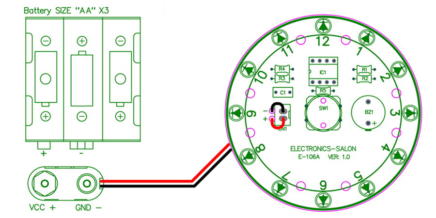 ELECTRONICS-SALON 12 Position LED Electronic Lucky Rotary Board Kit, Based on PIC12F508 MCU.