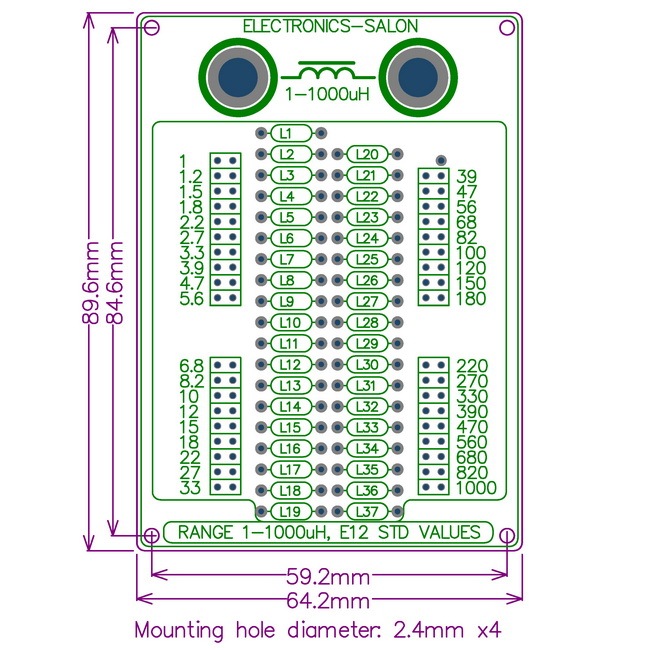 ELECTRONICS-SALON 1uH to 1000uH E12 Standard 37 Values Programmable Inductor Board.