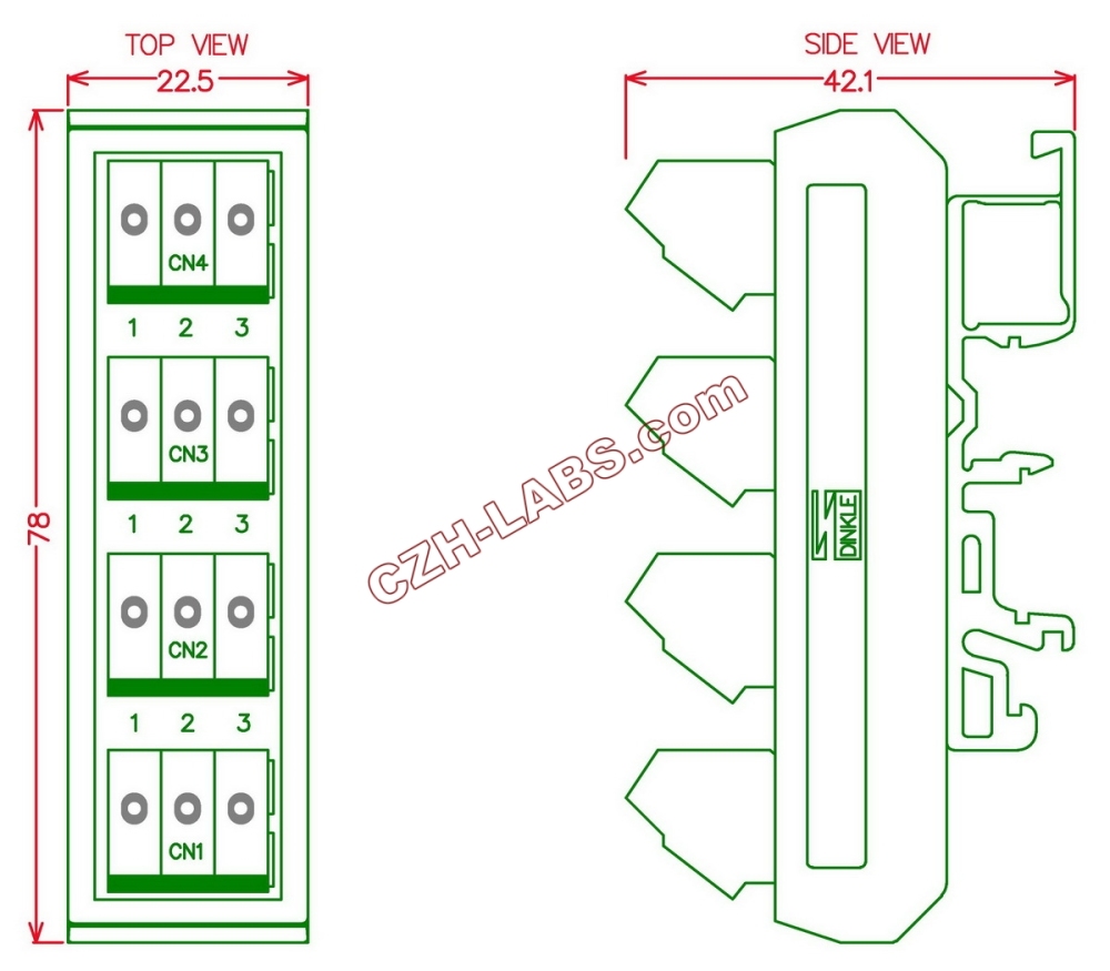 Slim DIN Rail Mount 16A/300V 4x3 Position Screw Terminal Block Distribution Module.