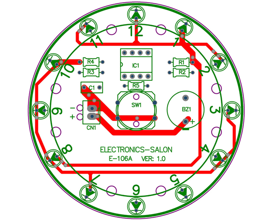 ELECTRONICS-SALON 12 Position LED Electronic Lucky Rotary Board Kit, Based on PIC12F508 MCU.
