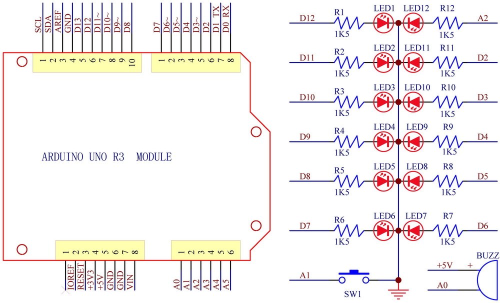 ELECTRONICS-SALON 12 Position LED Electronic Lucky Rotary Board Kit for Arduino UNO R3.