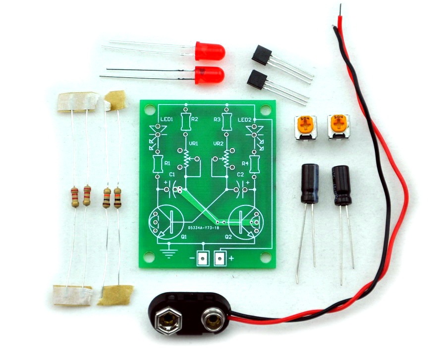 ELECTRONICS-SALON Adjustable Transistor Astable Multivibrator Circuit Learn Kit, LED Flashing, Practical Soldering Project Kit.