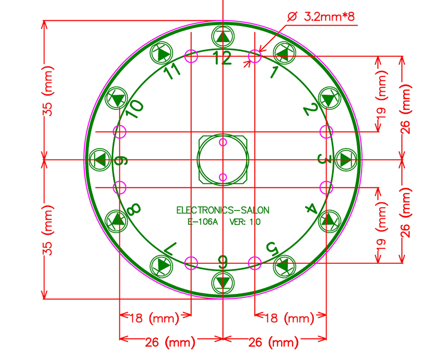 ELECTRONICS-SALON 12 Position LED Electronic Lucky Rotary Board Kit, Based on PIC12F508 MCU.