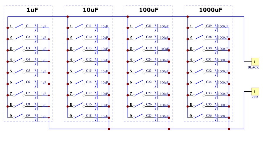 ELECTRONICS-SALON 1uF to 9999uF Step-1uF Four Decade Programmable Capacitor Board.