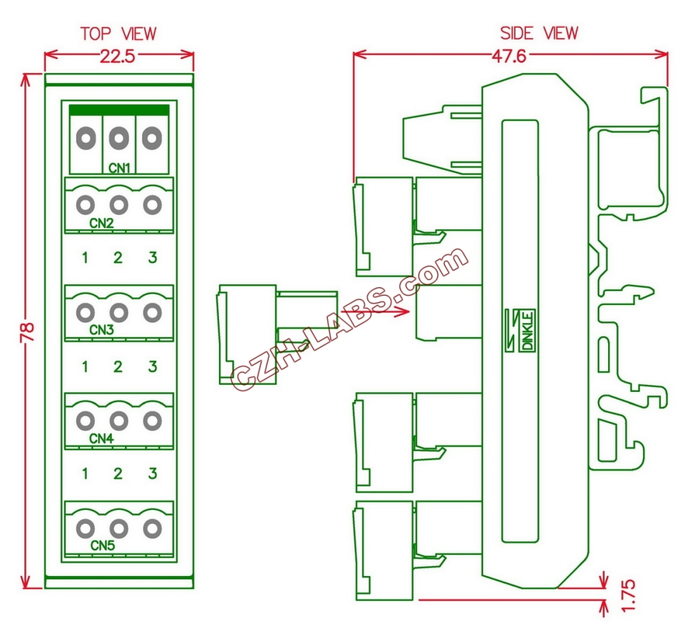 Slim DIN Rail Mount 10A/300V 5x3 Position Pluggable Screw Terminal Block Distribution Module.