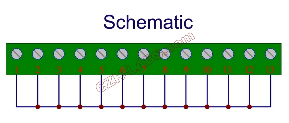 Slim DIN Rail Mount 16A/300V 1x13 Position Screw Terminal Block Distribution Module.