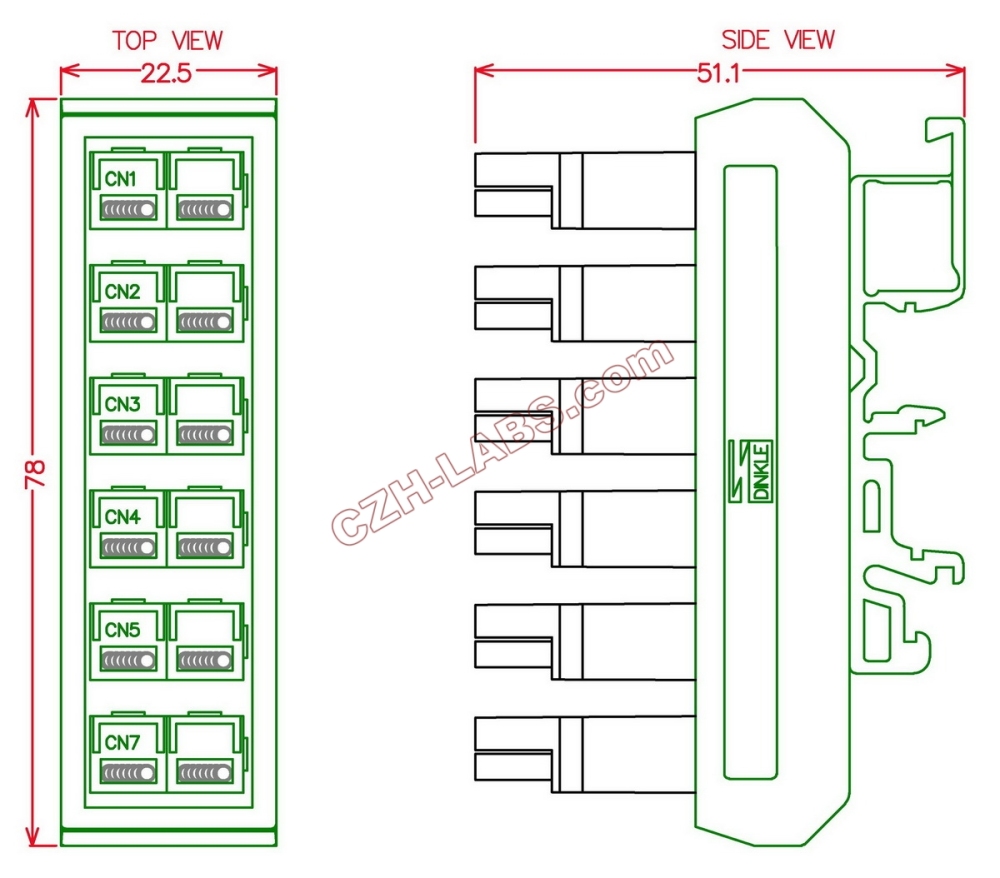 Slim DIN Rail Mount 30A/60V 6-Position Power Distribution Block Module, for Anderson Powerpole Connectors