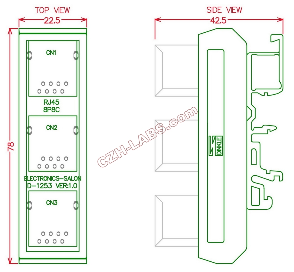 Slim DIN Rail Mount RJ45 8P8C 3 Jacks Splitter Buss Board Interface Module.