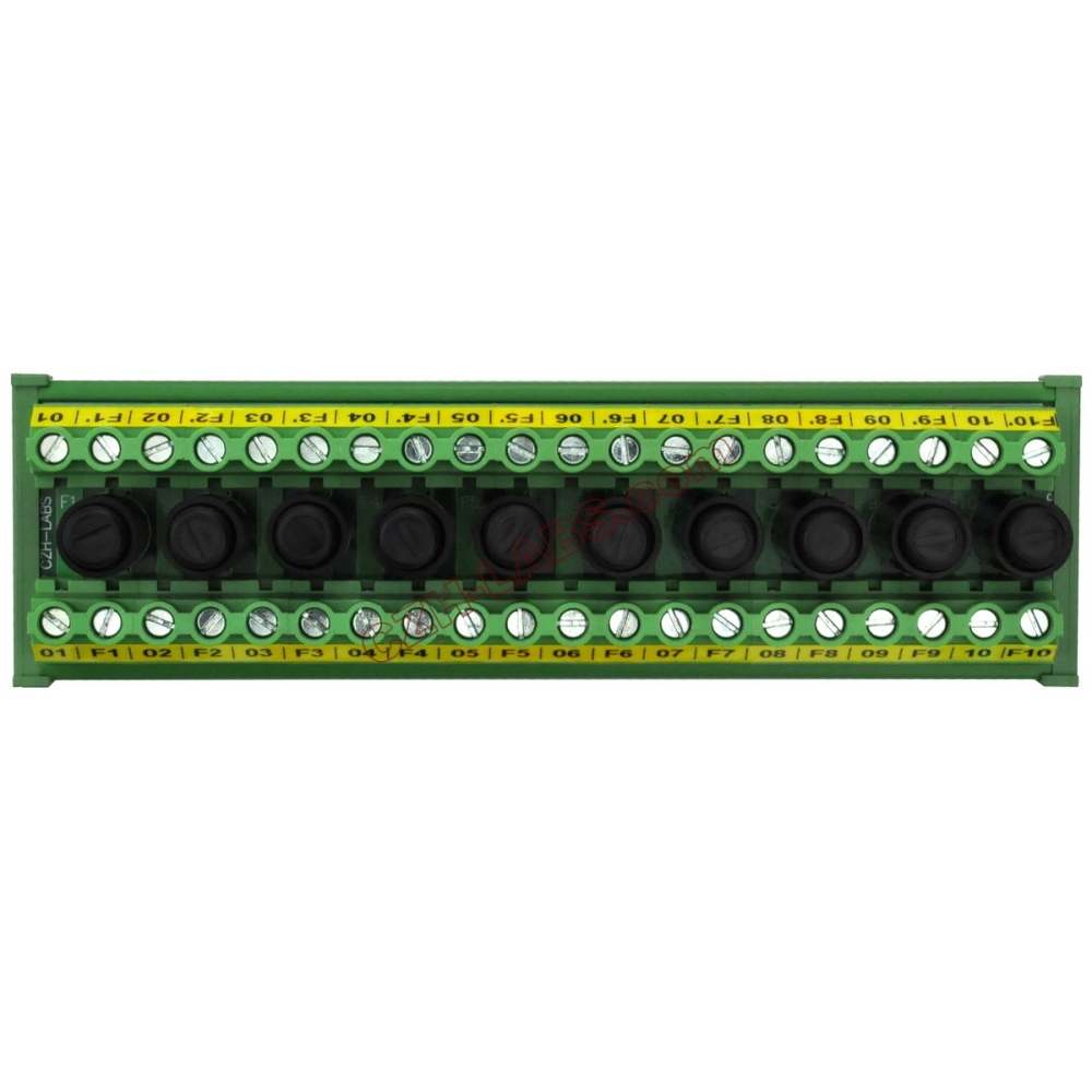 CZH-LABS DIN Rail Mount 20 Position Screw Terminal Block Distribution Module with 10 Channel Fuses