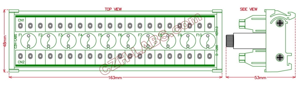 CZH-LABS DIN Rail Mount 20 Position Screw Terminal Block Distribution Module with 10 Channel Fuses