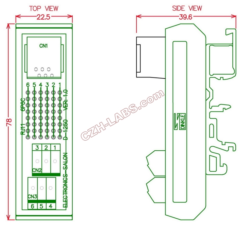 Slim DIN Rail Mount RJ11/RJ12 6P6C Breakout Board Interface Module.