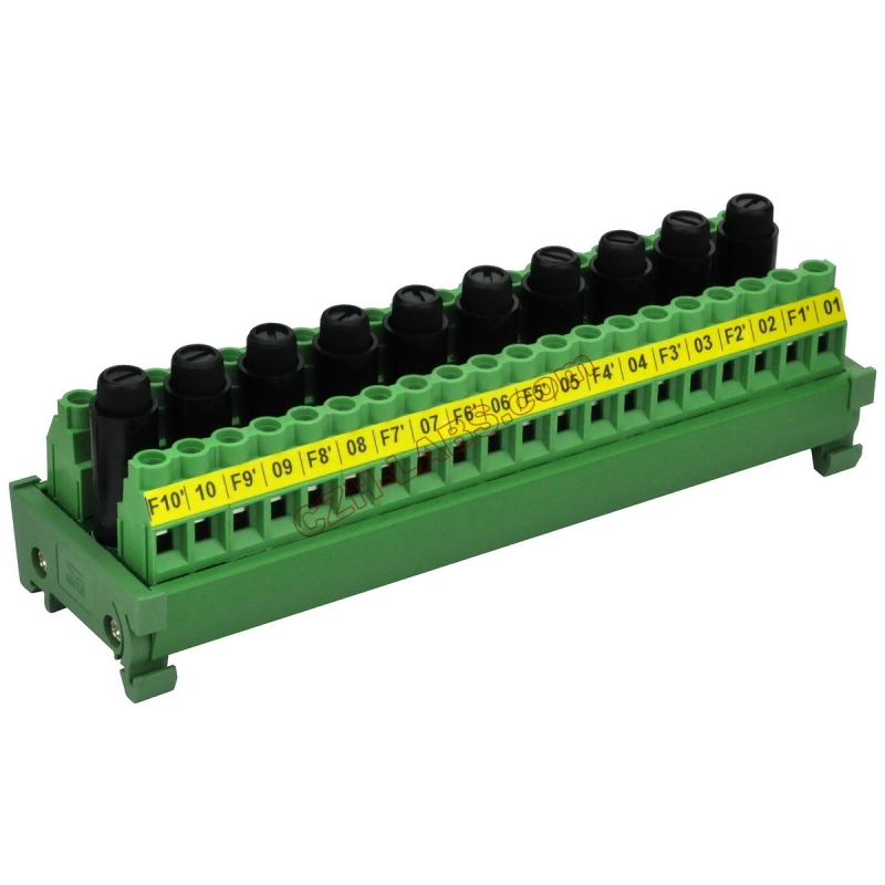 CZH-LABS DIN Rail Mount 20 Position Screw Terminal Block Distribution Module with 10 Channel Fuses