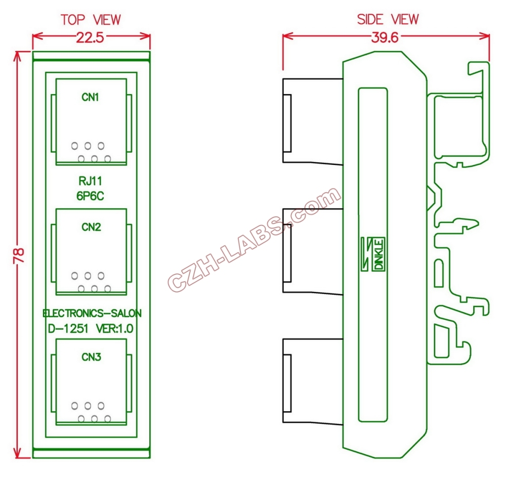 Slim DIN Rail Mount RJ11/RJ12 6P6C 3 Jacks Splitter Buss Board Interface Module.