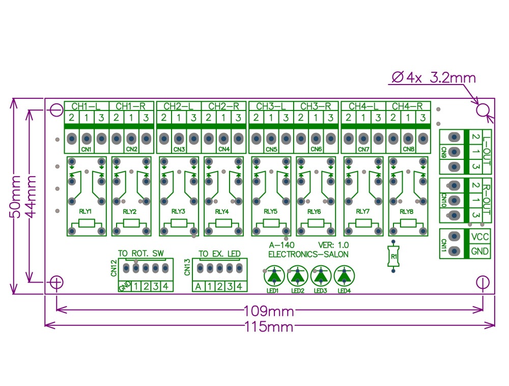 ELECTRONICS-SALON Balanced Four Stereo Audio Signal Input Selector Relay Module.