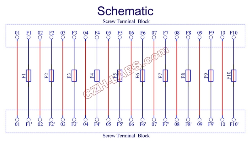 CZH-LABS DIN Rail Mount 20 Position Screw Terminal Block Distribution Module with 10 Channel Fuses